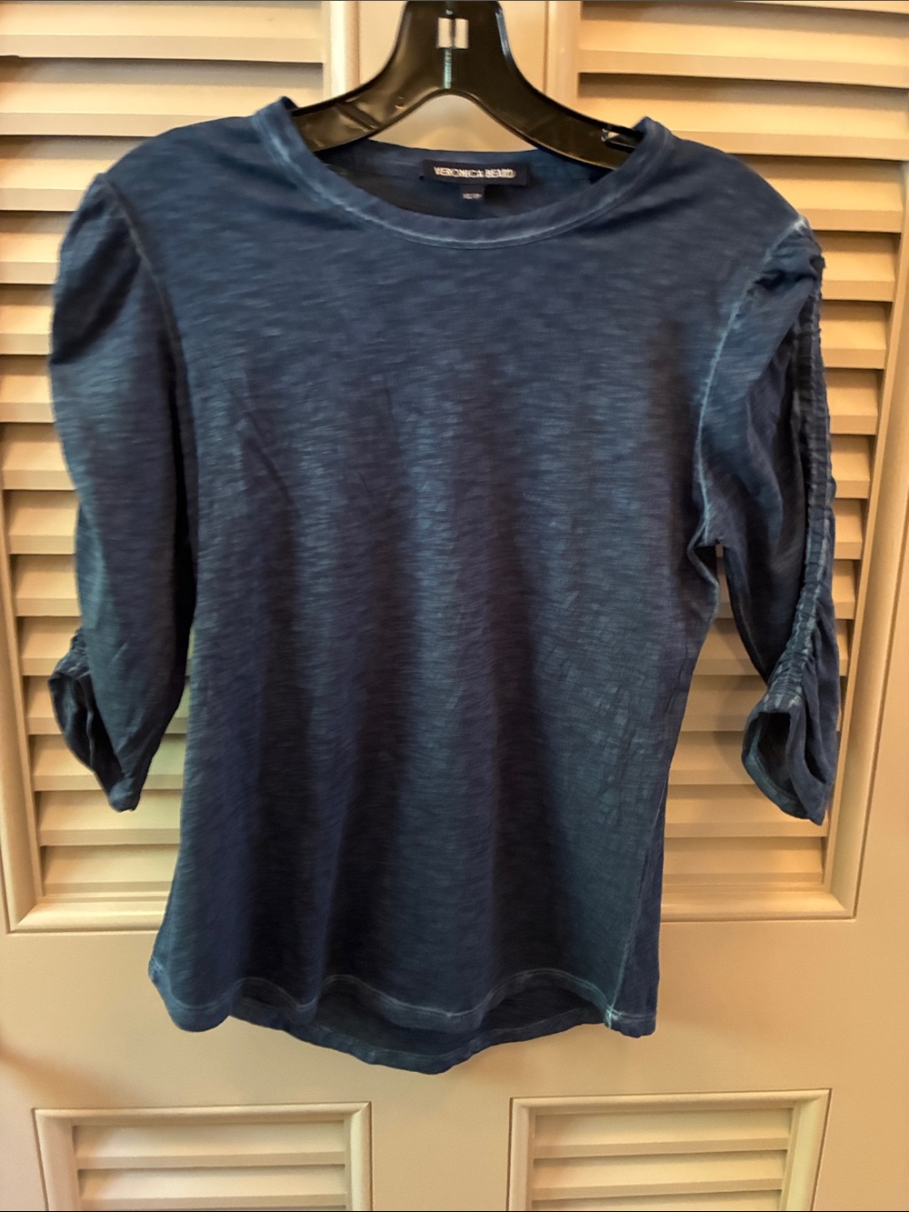 Veronica Beard Indigo Blue 3/4 Sleeve Ruched Top